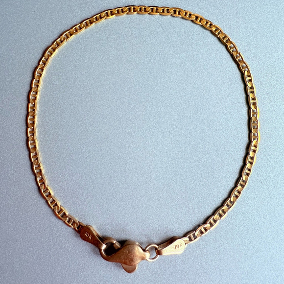 10K Solid Gold 2mm Mariner Flat Chain Classic Bracelet 6.75" - Picture 1 of 7